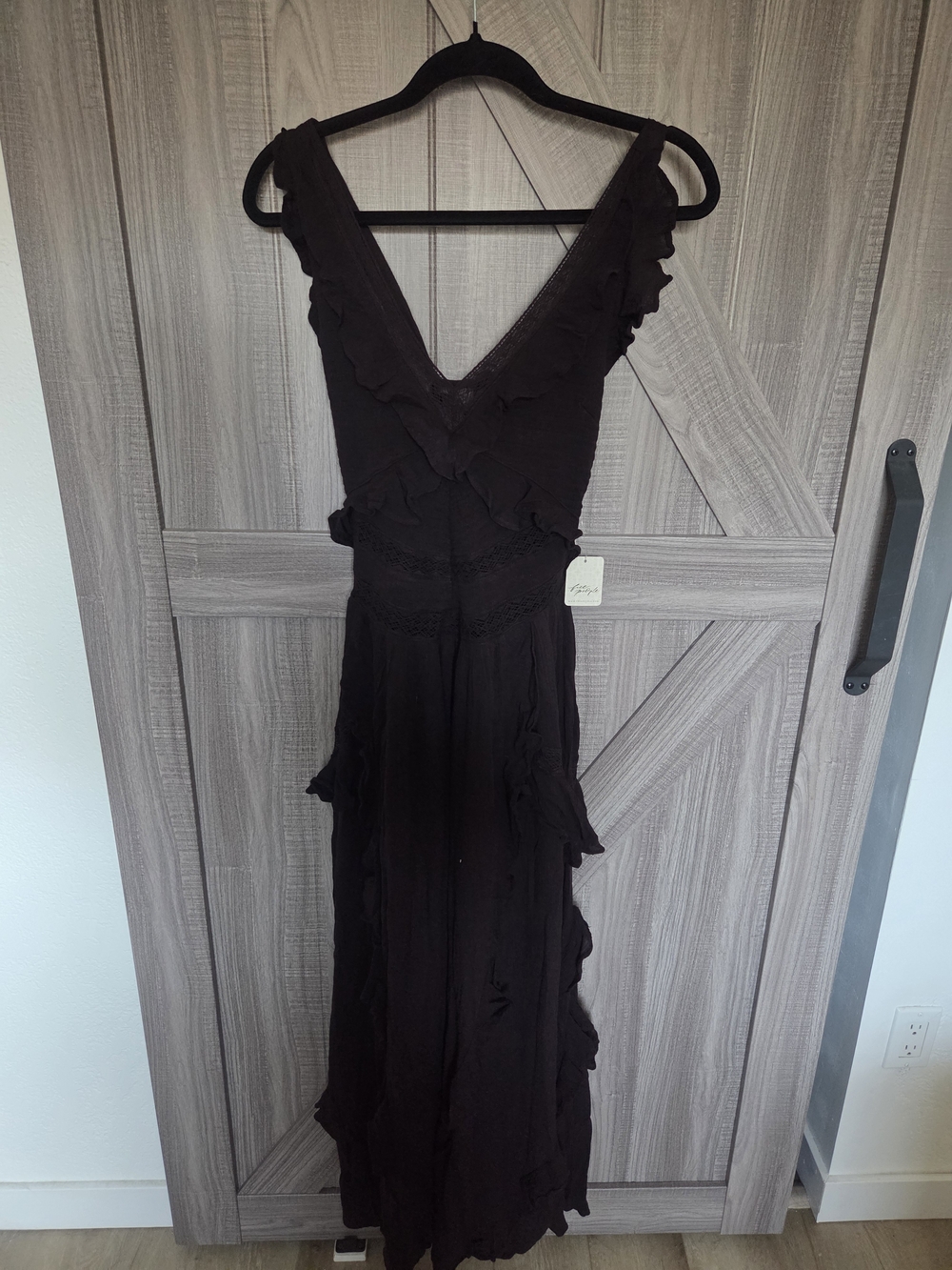BNWT Free People Marsai Ruffle V-Neck Maxi Dress in Bitter Bark